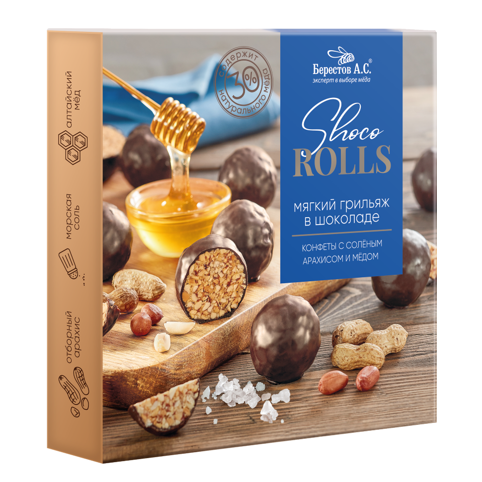  Берестов Shoco Rolls конфеты с арахисом, солью и медом, 135г   в Боровичах