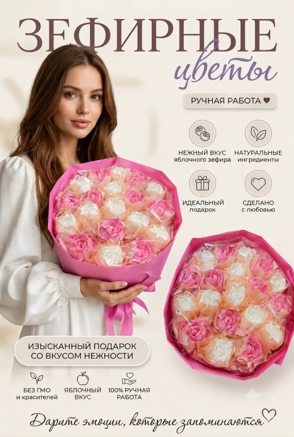 №1 Букет Зефирный Размер XL бело-розовый,350г в Боровичах